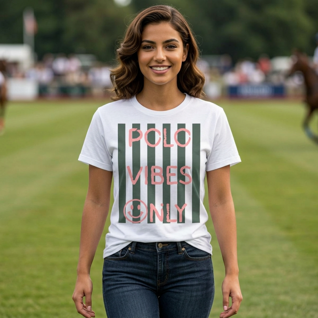 "Polo Vibes Only" — Retro Striped Graphic Tee